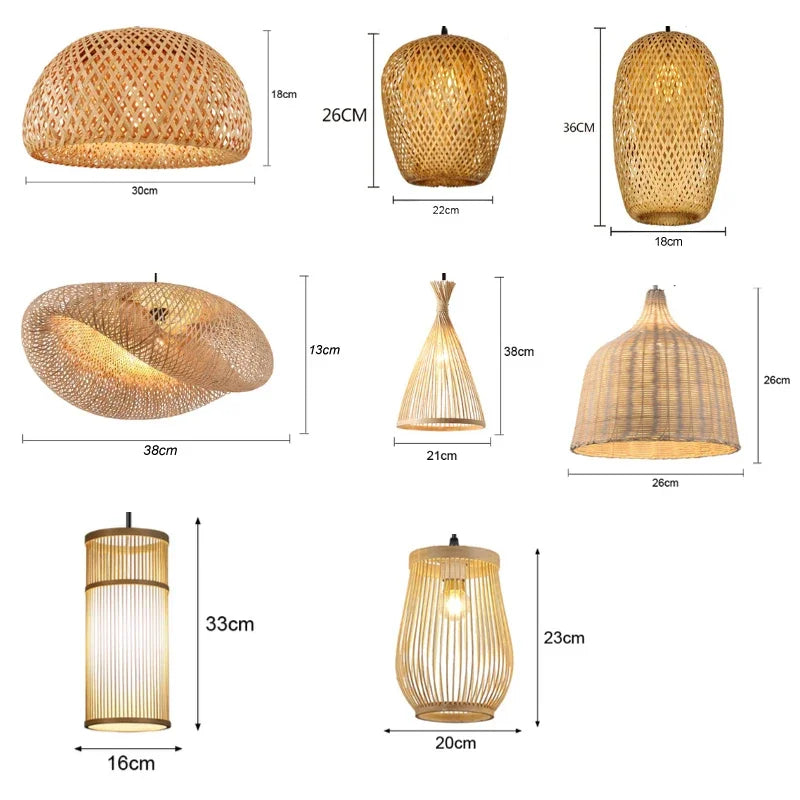 3 Pcs Lustre Rattan Wicker Lamp Shade Pendant Light Bamboo Ceiling Chandelier Set Suspended Luminaire Handmade Home Room Decor