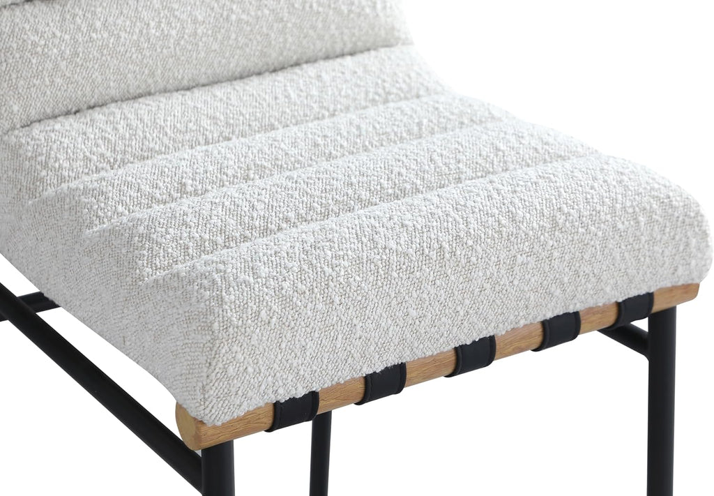 Meridian Furniture 846Cream-C Burke Collection Modern | Contemporary Bar Stool with Rich Cream Boucle Fabric, Matte Black Metal Frame, White Oak Veneer Metal Dowel, 18" W X 24" D X 40.5" H, Cream
