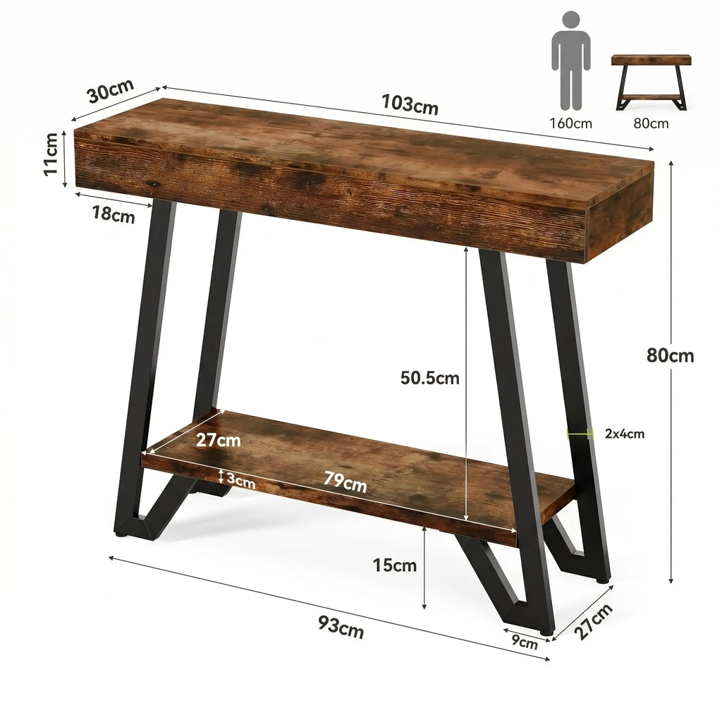 41'' Console Table with Metal Frame, 2-Tier Entryway Tables with Storage Shelves, Hallway Sofa Table for Living Room