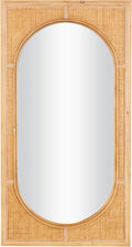 Deco 79 Rattan Room Wall Mirror Entryway Mirror with Oval Center, Wall Mounted Mirror 22" X 1" X 42", Brown
