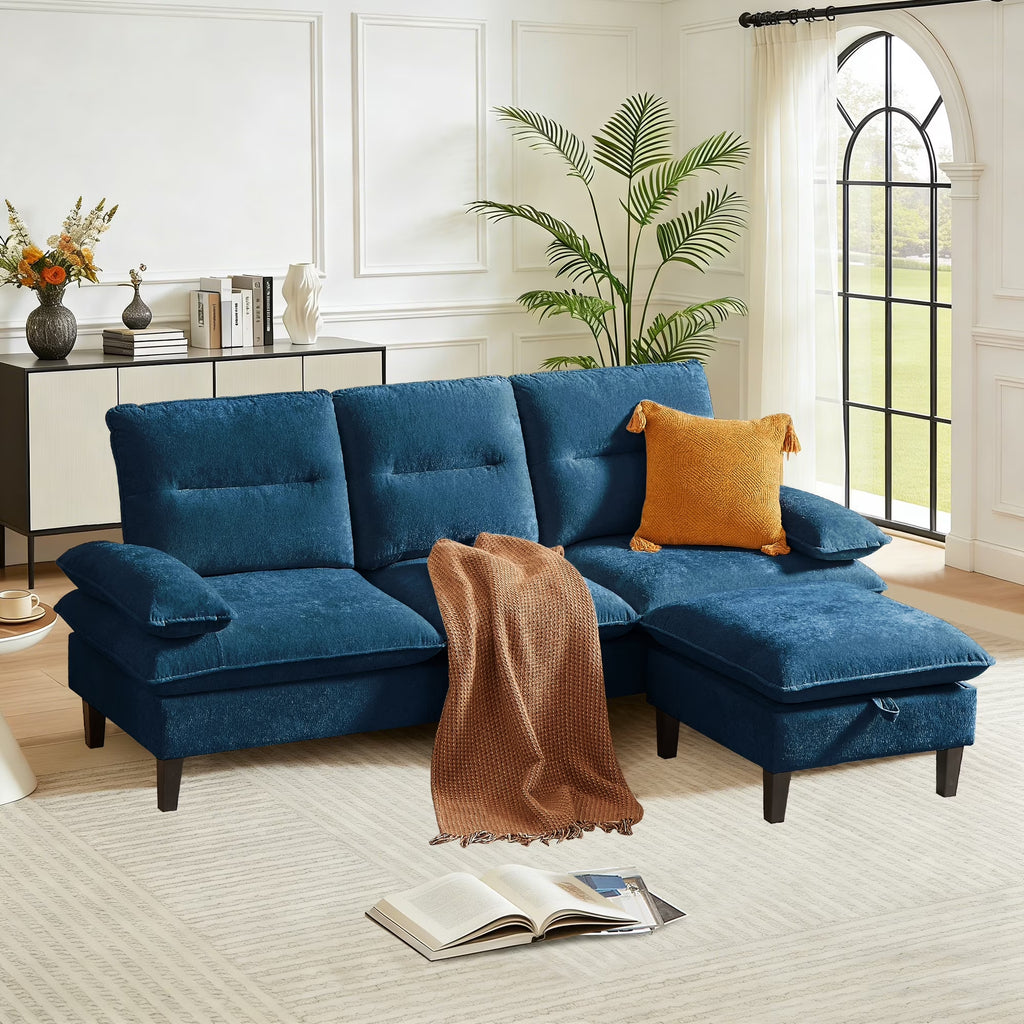Sherpa Sofa, Sectional Sofa, Sleeper Sofa, Sectional Sofa with Footstool, Living Room Sectional Sofasofascouch, Black