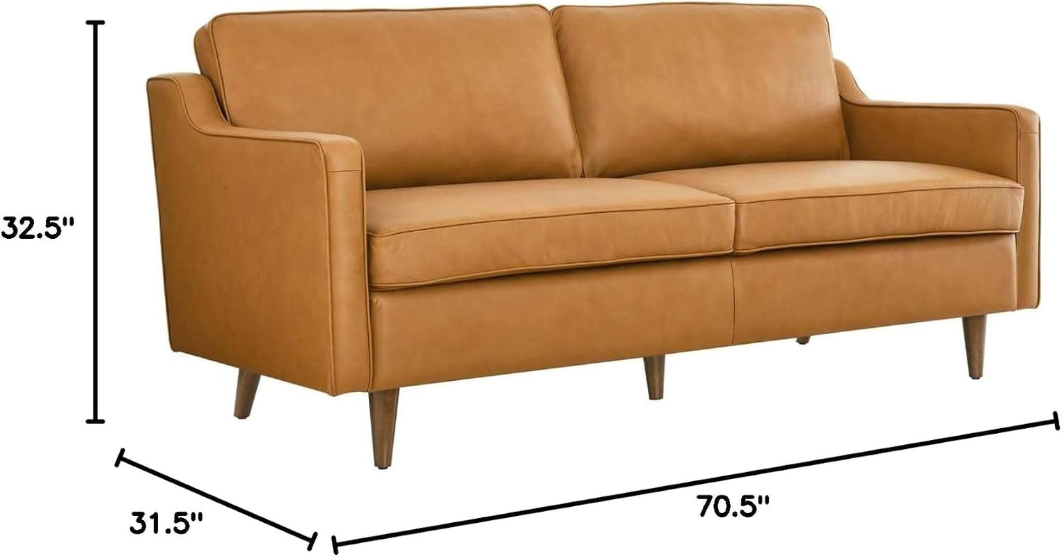Impart Upholstered Genuine Leather Sofa in Tan