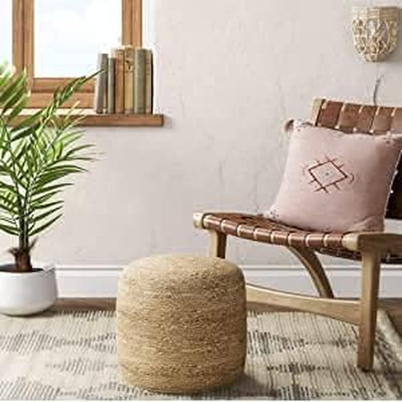 Pedestal Pouf Ottoman Hand Braided 100% Jute Pouf Foot Stool |Foot Rest for Couch Living Room Bedroom - Extra Seat for Patio (16" Diameter X 18" Height) - Natural Jute