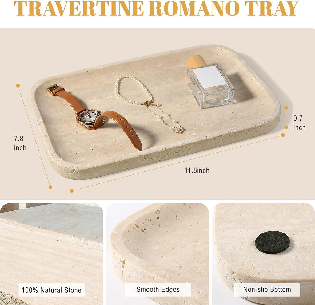 Beige travertine stone vanity tray