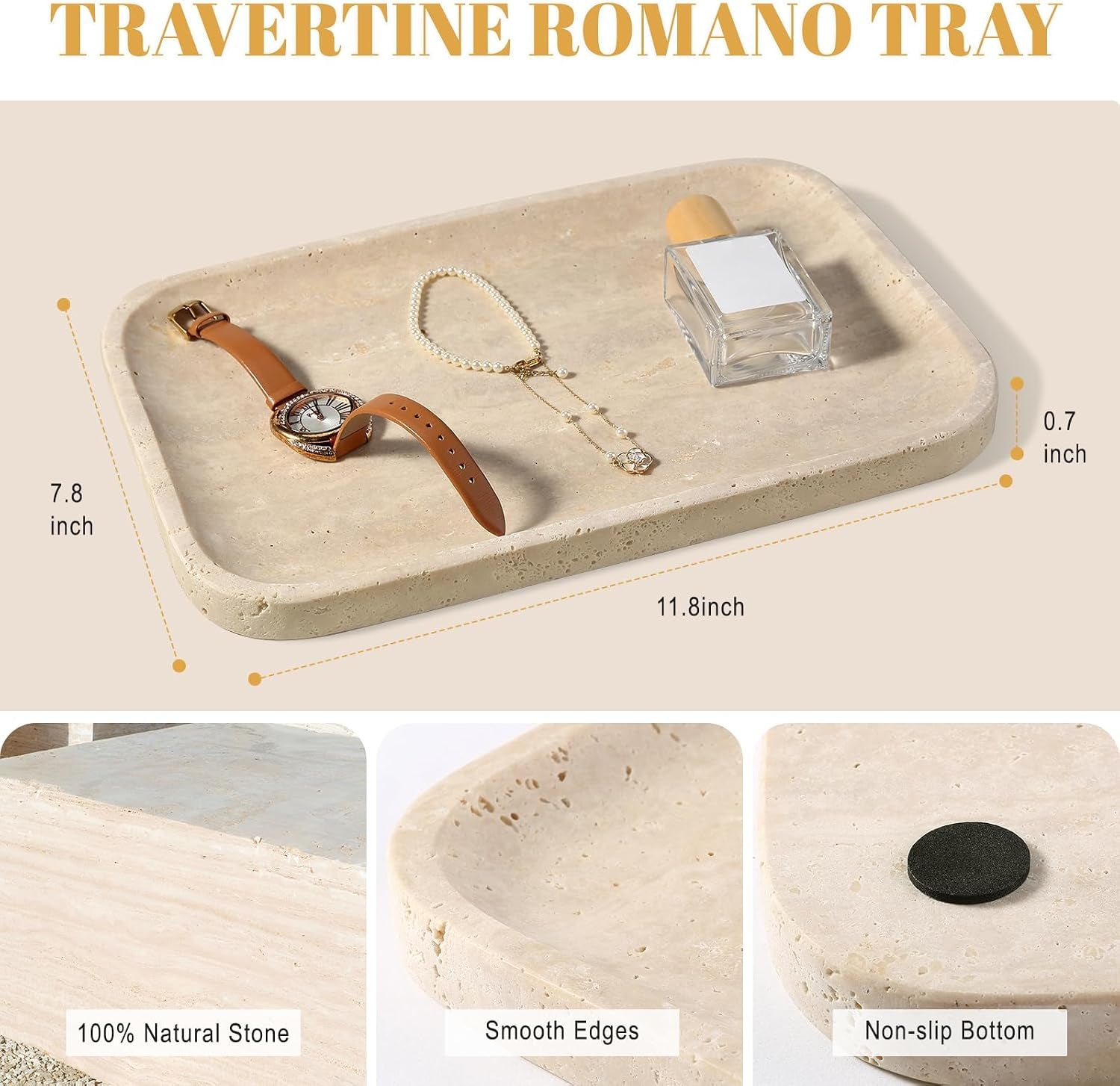 Beige travertine stone vanity tray