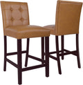 Button Tufted Counter Stool, 24-Inch, Carmel Faux Leather (Set of 2)