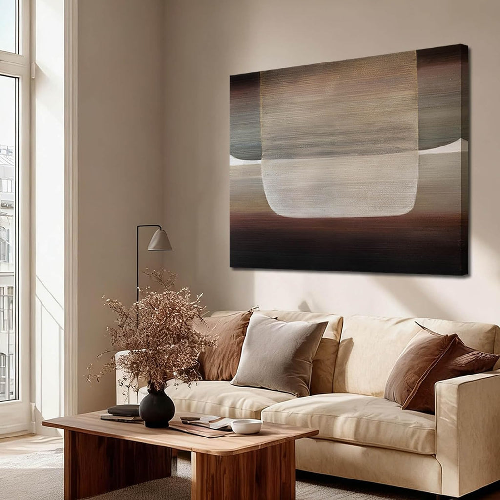 Neutral Abstract Textured Wall Art Oil Painting on Canvas, Modern Minimalist Wall Decor for Living Room, Bedroom & Office, 40X40 In