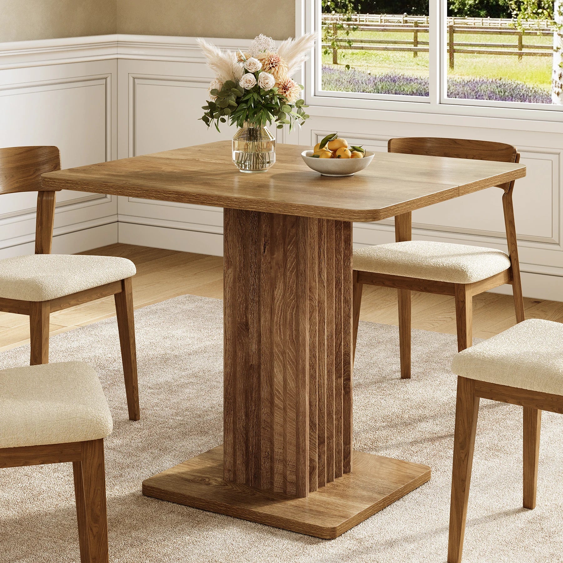 Dining Table for 4, 90 Cm X 80 Cm X 75 Cm Small Kitchen Table with Sturdy Base, Farmhouse Dinner Table for Dining Room, Living Room, Kitchen, Brown