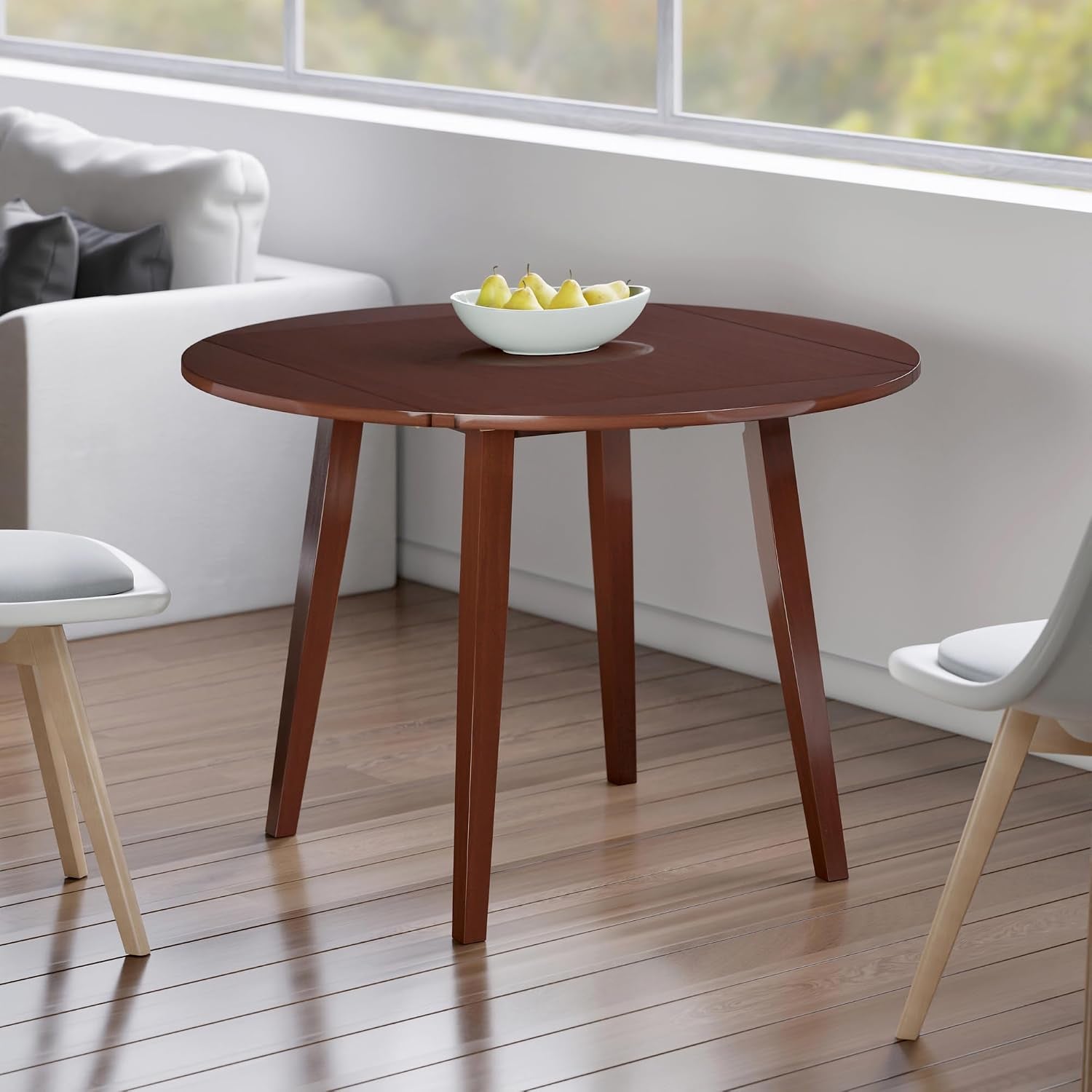 Dawson round Dining Table Drop Leaf Walnut Finish