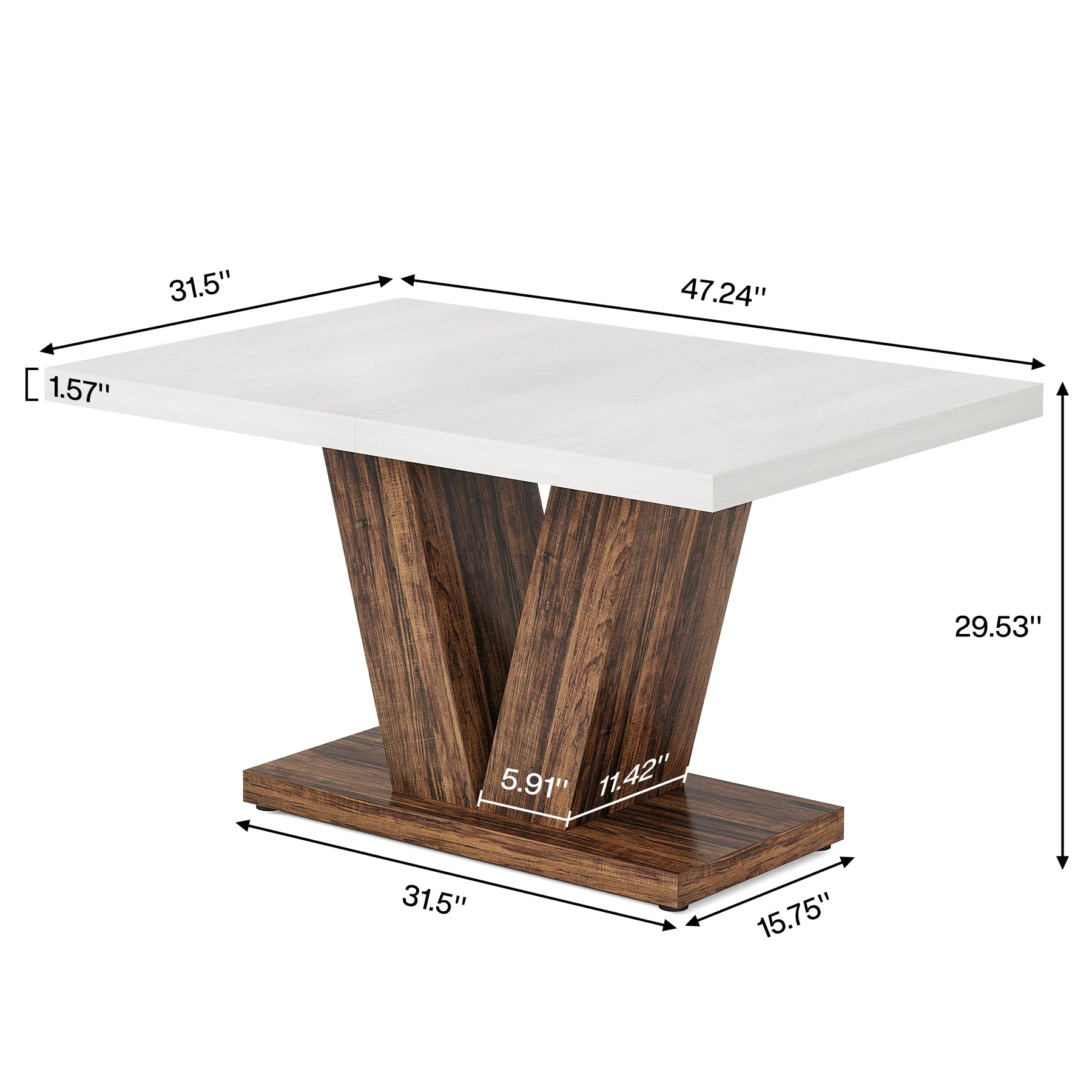 47-Inch Dining Table for 4-6, White Kitchen Dinner Table with Heavy Duty Pedestal, Farmhouse Wooden Eating Table