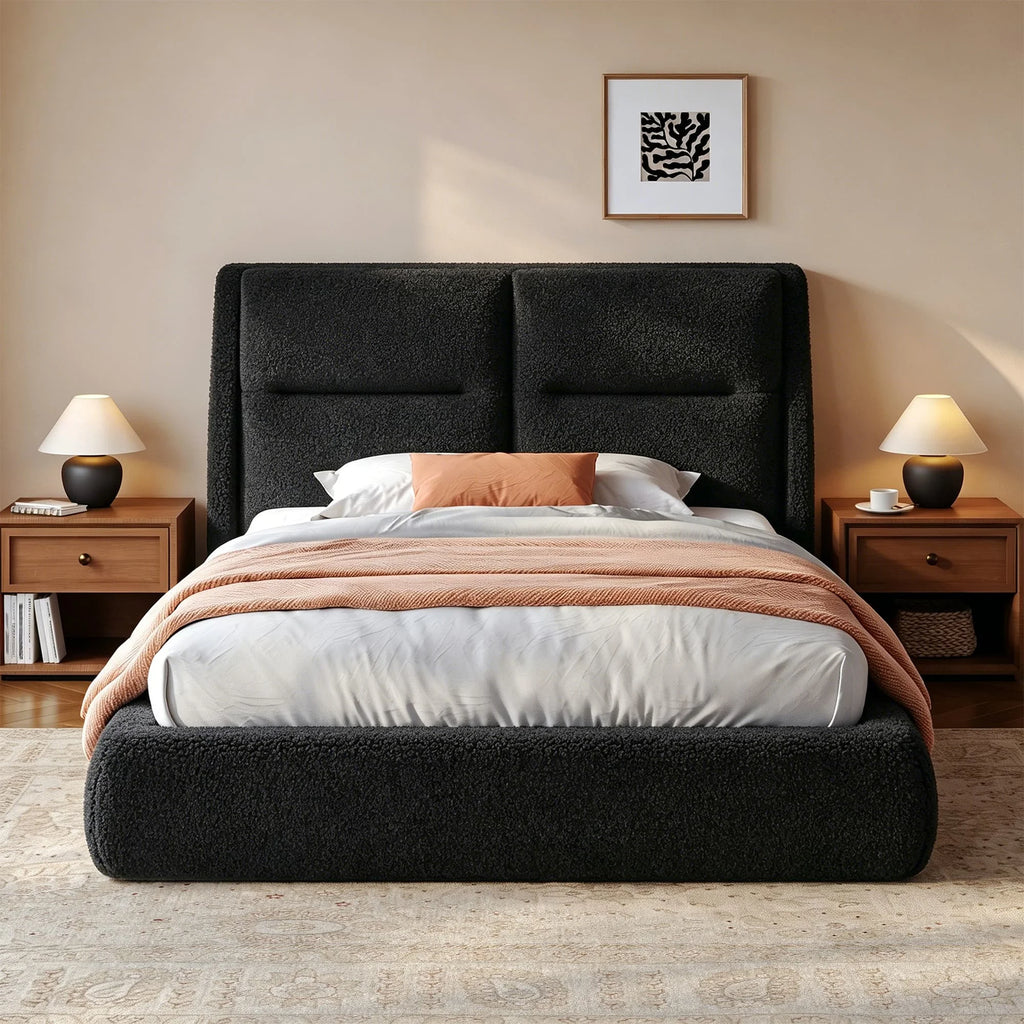 Boucle upholstered cloud bed frame