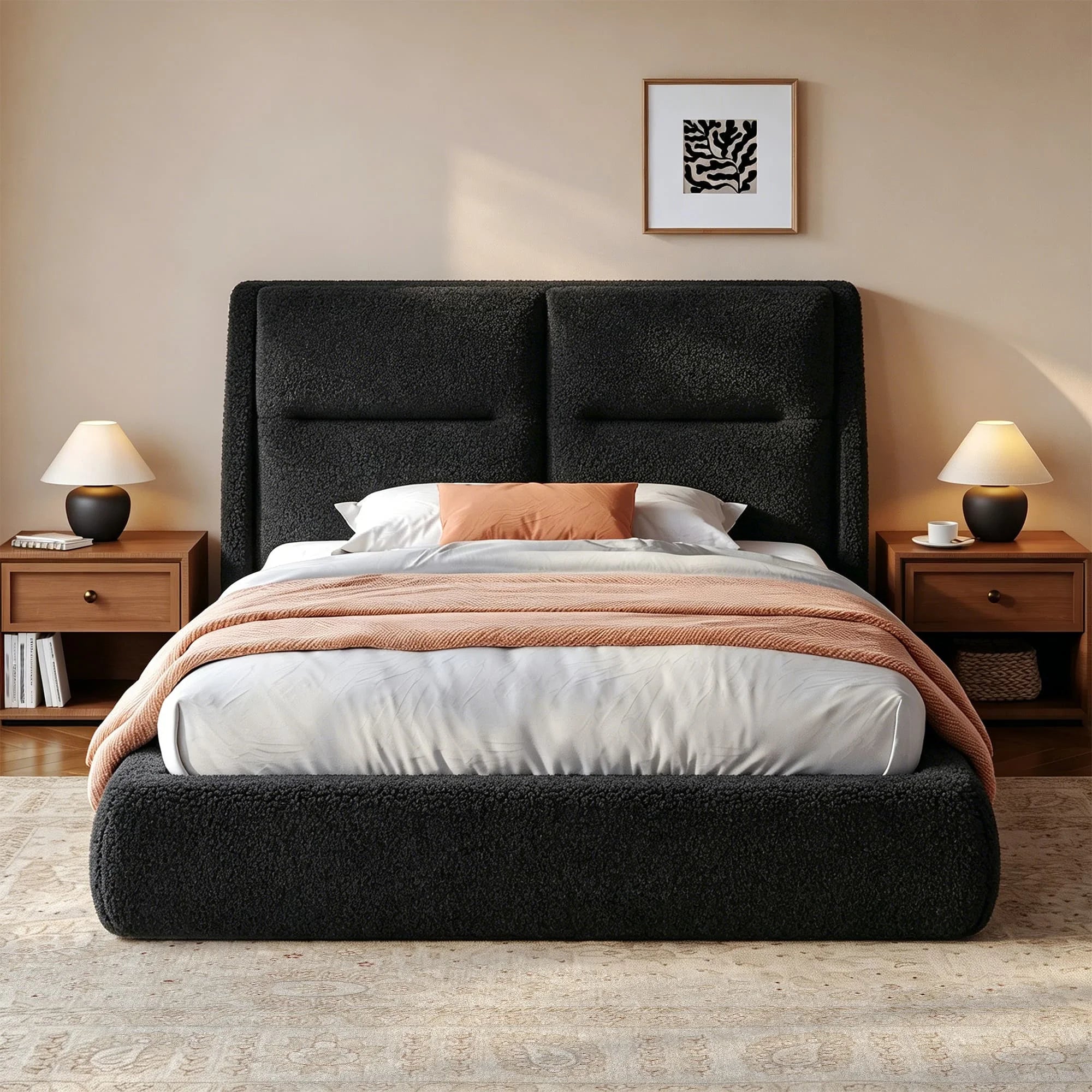Boucle upholstered cloud bed frame