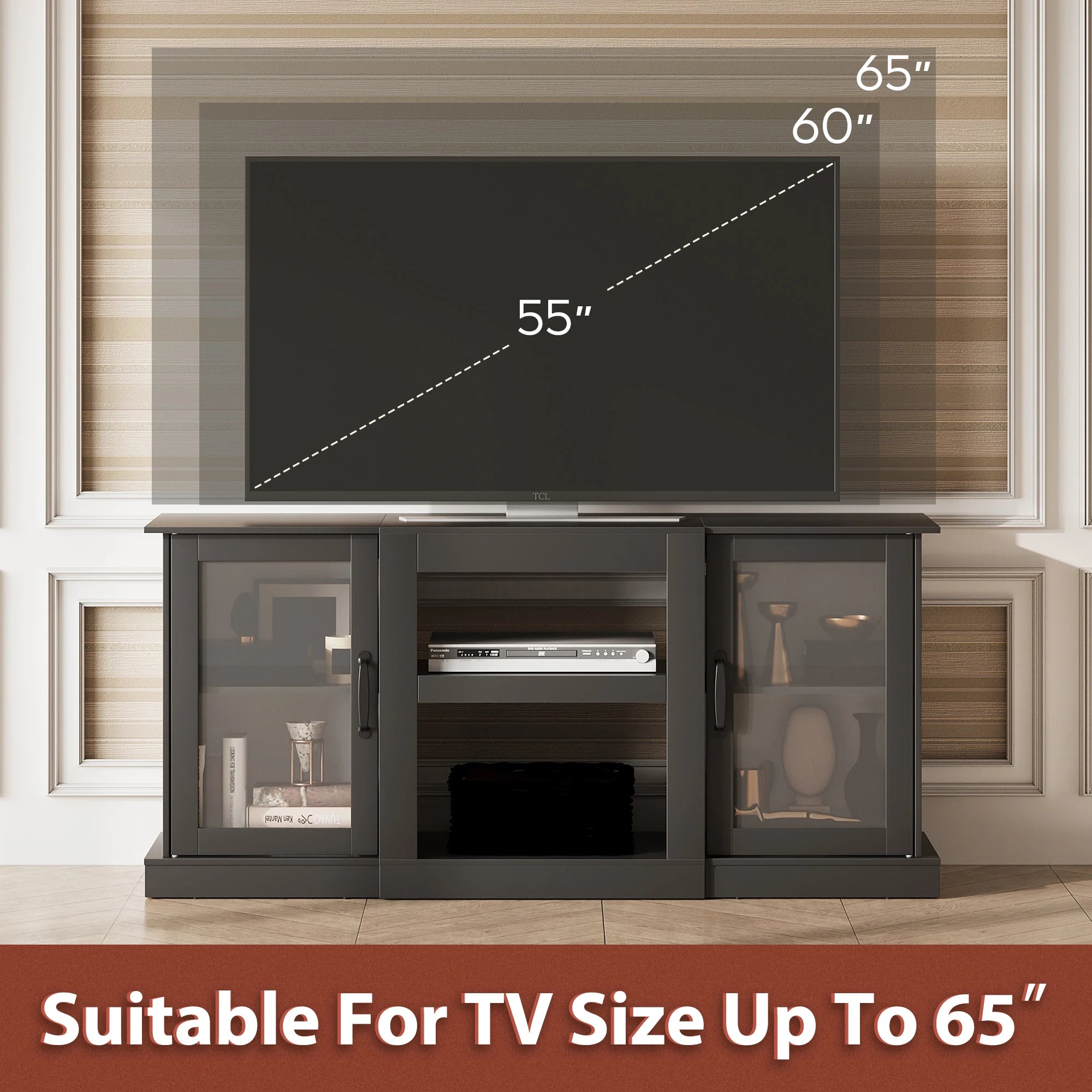 58" Farmhouse TV Stand for 65 Inch TV, Tall Entertainment Center with Storage Cabinets & Adjustable Shelves, Modern Media Console Table with Acrylic Doors for Living Room Bedroom