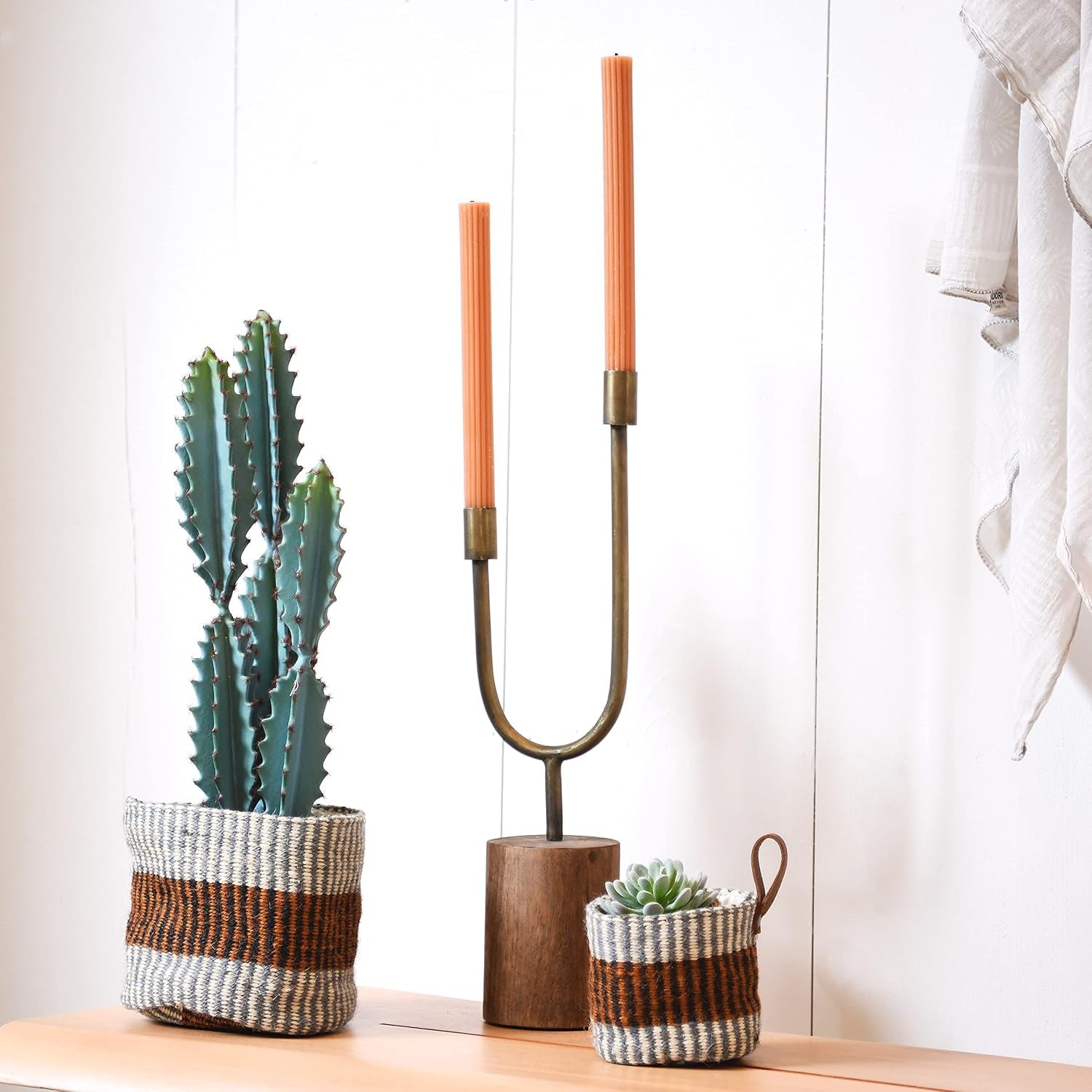 Woven Jute Baskets with Liner, Rust Striped, Set of 2 Sizes