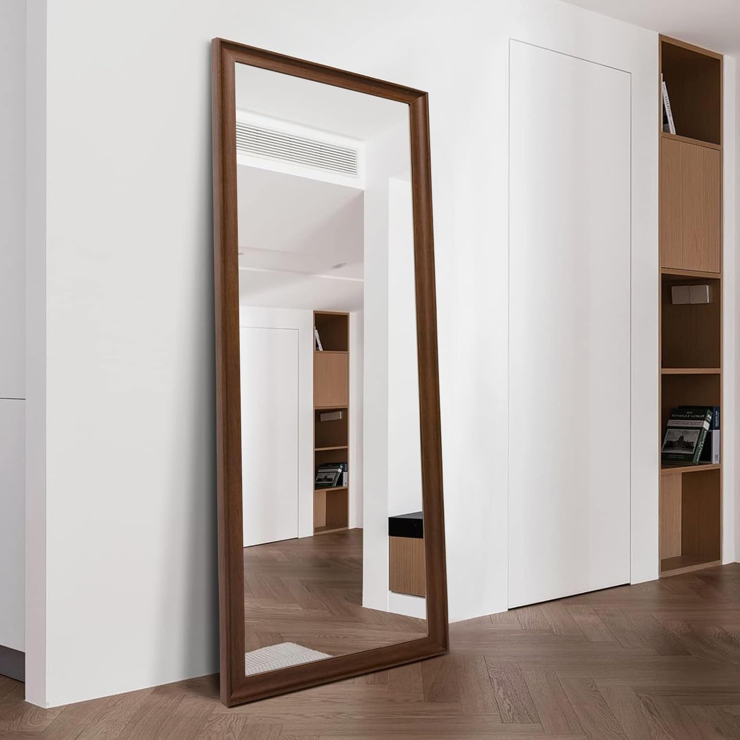 Full Length Mirror Wood Frame, 65X22In Floor Mirror Wall Full Body Mirror with Standing, Leaning Hanging for Bedroom,Living Room, Large Wooden Frame, Walnut
