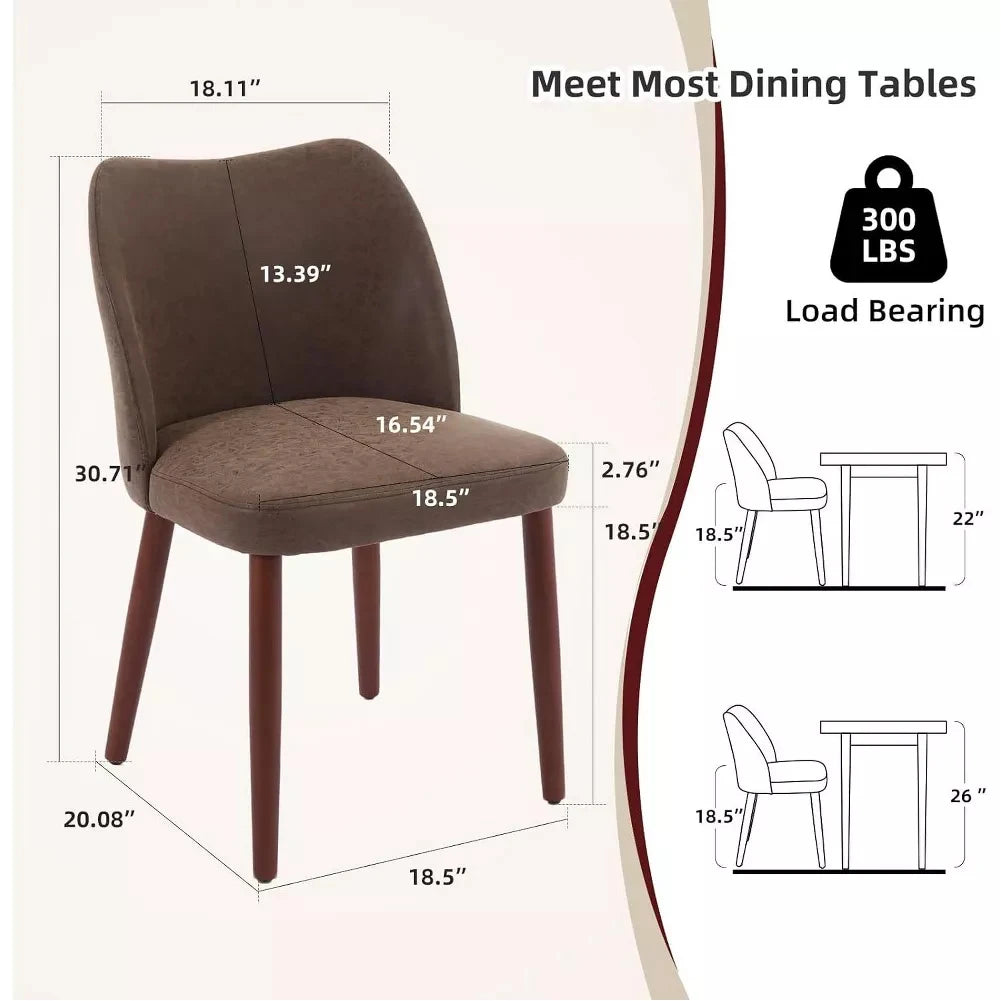 Leather Dining Chairs Set of 2 Upholstered PU Dining Chair with Wood Legs, Wing Backrest, Wooden Kitchen Chairs with Thick Cushi