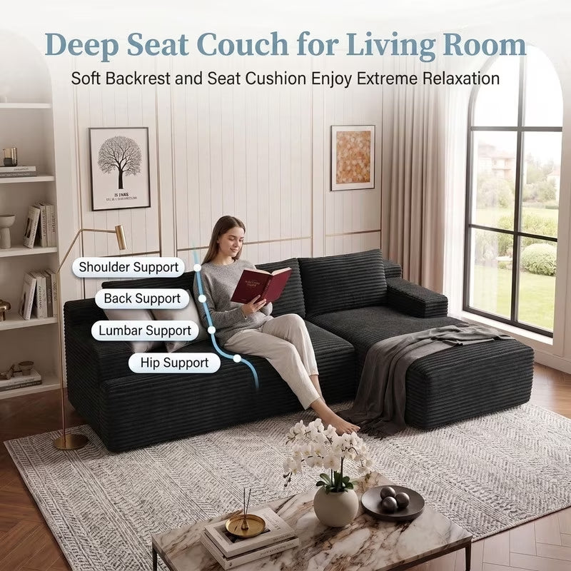 Black corduroy L shaped modular sectional