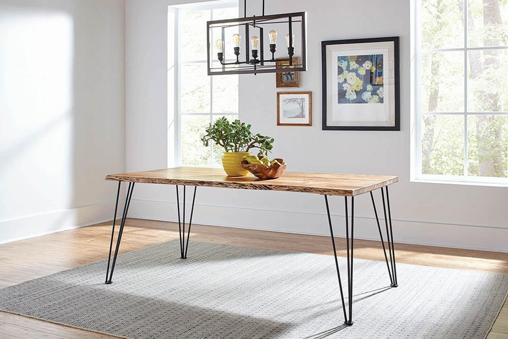 Coaster Home Furnishings - Sherman - Solid Acacia Wood - Live-Edge Dining Table with Hairpin Metal Legs - Dining Room - 71-Inch - Natural Acacia and Gunmetal - 190911