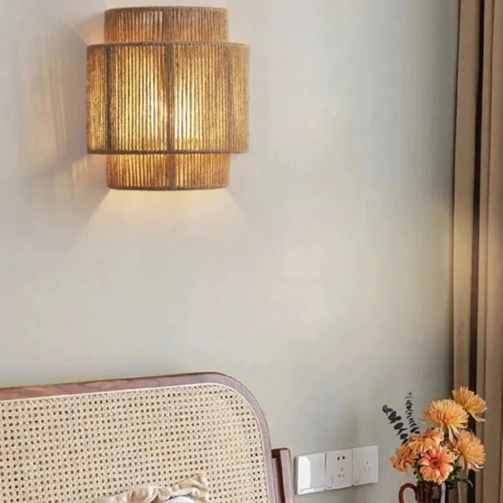 Home Vintage Design Hand-Woven Hemp Rope E27 Led Wall Lamps for Bedroom Bedside Lights Dining Room Study Wall Lighting Fixtures