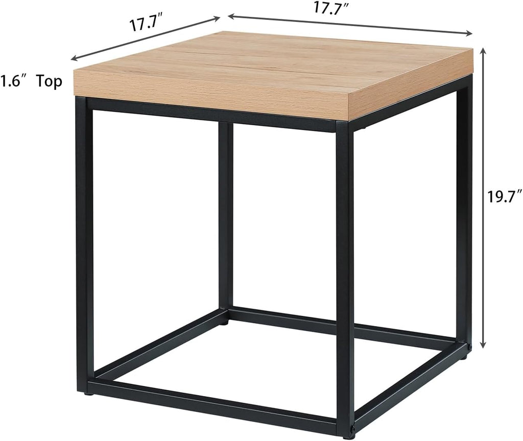 Natural Oak Coffee Table & End Table Set, 3-Piece Living Room Bundle – 47" Rectangle Center Table + 18" Square Side Table, Modern Industrial Wood & Metal Design (White Oak Finish)