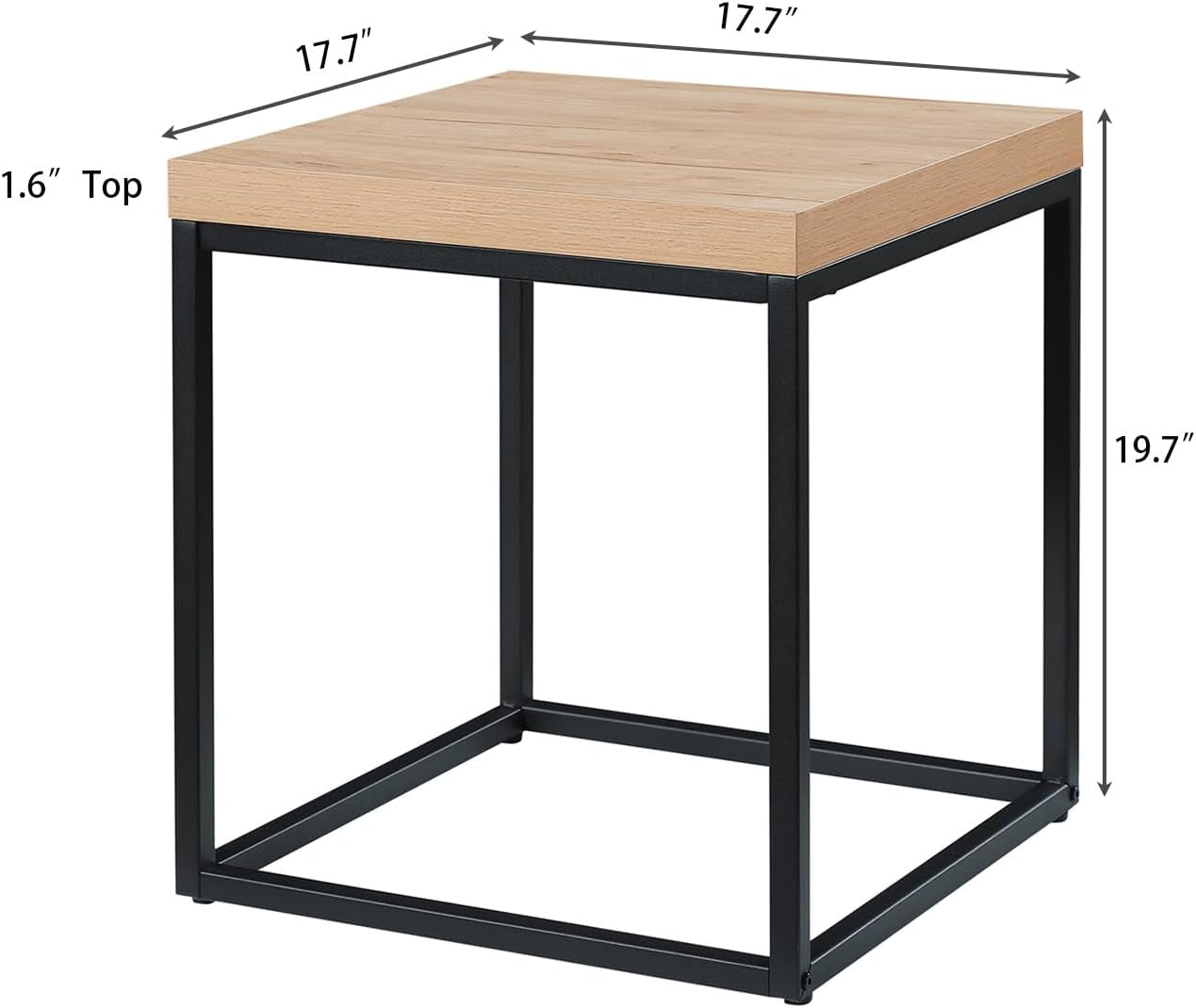 Natural Oak Coffee Table & End Table Set, 3-Piece Living Room Bundle – 47" Rectangle Center Table + 18" Square Side Table, Modern Industrial Wood & Metal Design (White Oak Finish)
