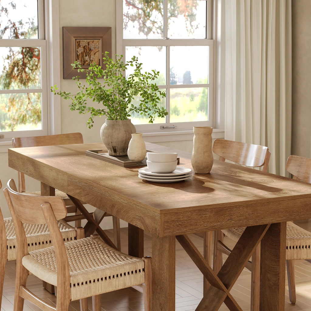 63-Inch Dining Table for 4-6 People, Farmhouse Thick Appearance Design, Rectangle Kitchen Table for Dining Room, Living Room, Brown
