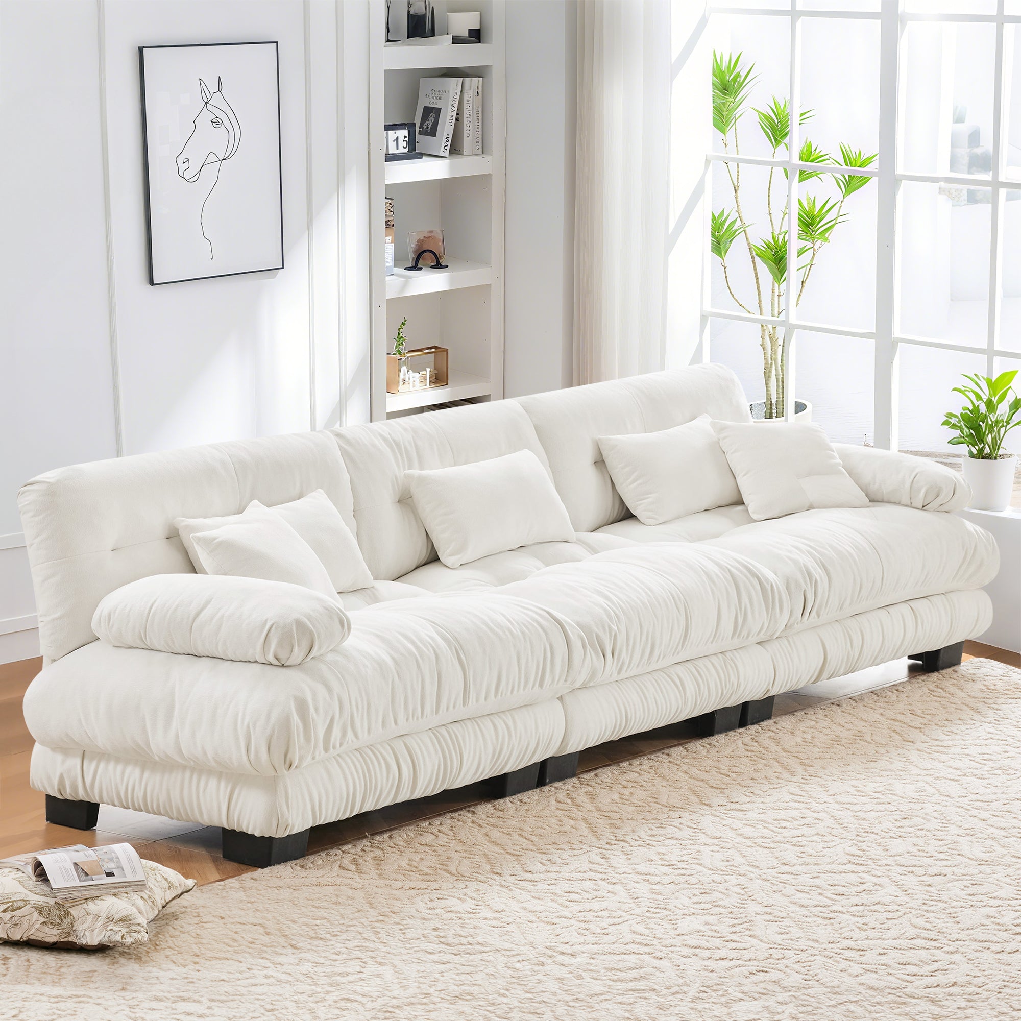 133.8" Modular Sectional Sofa, Oversized Modern 3 Seater Sofa Set, Tufted Cloud Couches for Living Room (Chenille White, 3 Seater)