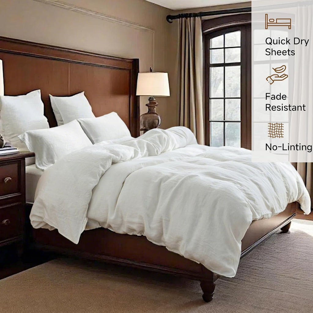 100% Linen Duvet Cover Set, 3 PCS Natural French Flax White Duvet Cover King Size, Breathable Soft Comfy Linen Bedding Comforter Cover with 2 Pillowcases(White, 104" X 92")