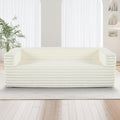 89" Luxury Oversized Corduroy Cloud Sofa with Squared Arm and Back Cushion, Modern Style 3-Seater Upholstery Plush Couch, No Assembly Required, for Living Room, Bedroom, Apartment, Beige