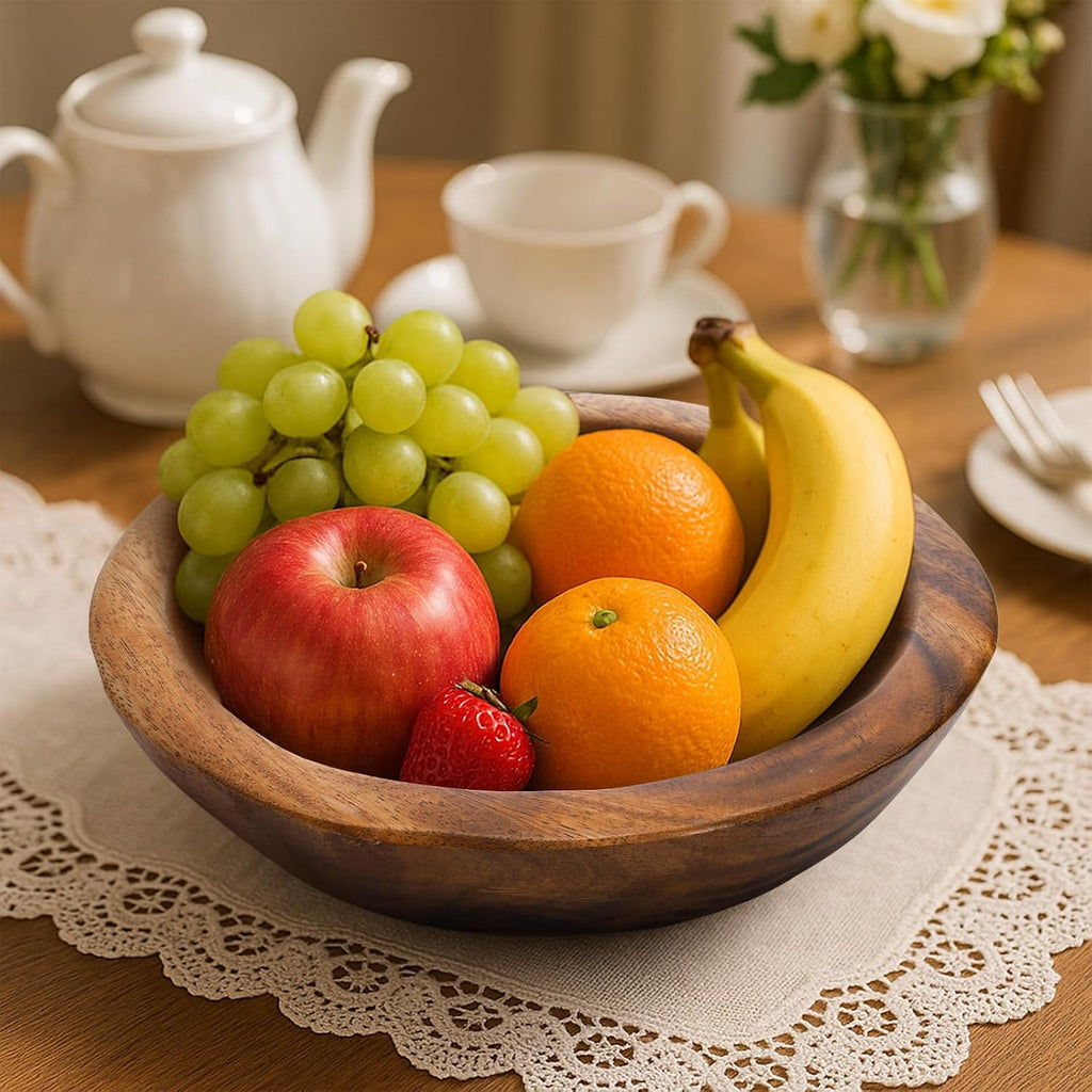 Wooden Decorative Bowl, Wood round Serving Bowl, Walnut Tray Dish Kitchen Dining for Fruits, 9.4" Diameter X 2.5" Height, Seamless