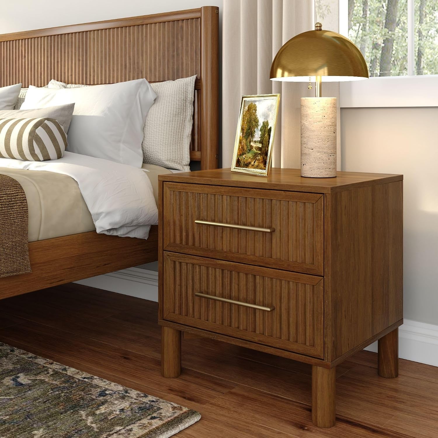 Sera 2-Drawer Nightstand, Pecan