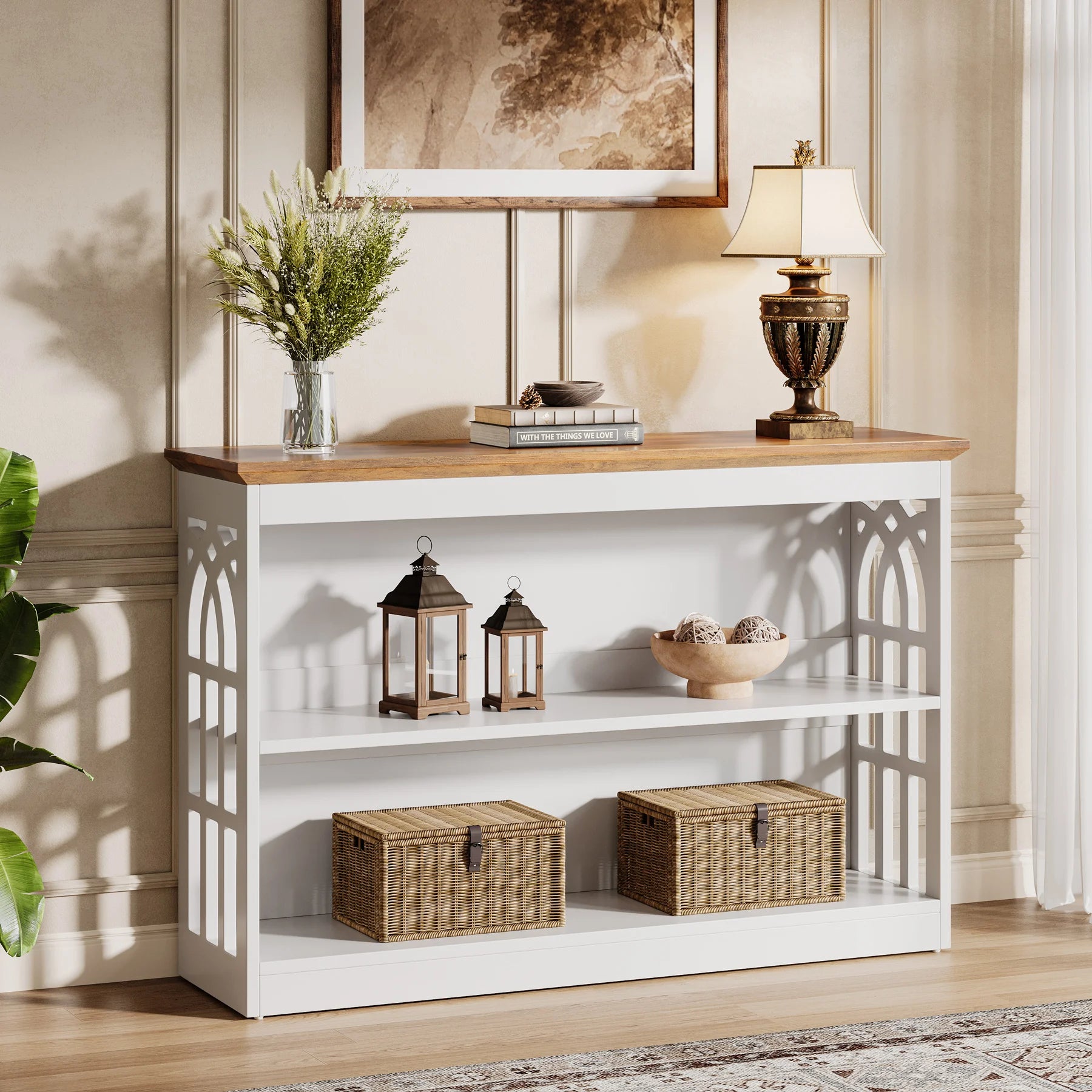 Modern Console Table for Entryway, 41.34-Inch White Sofa Table behind the Couch with 3-Tier Storage, Narrow Hallway Furniture for Living Room