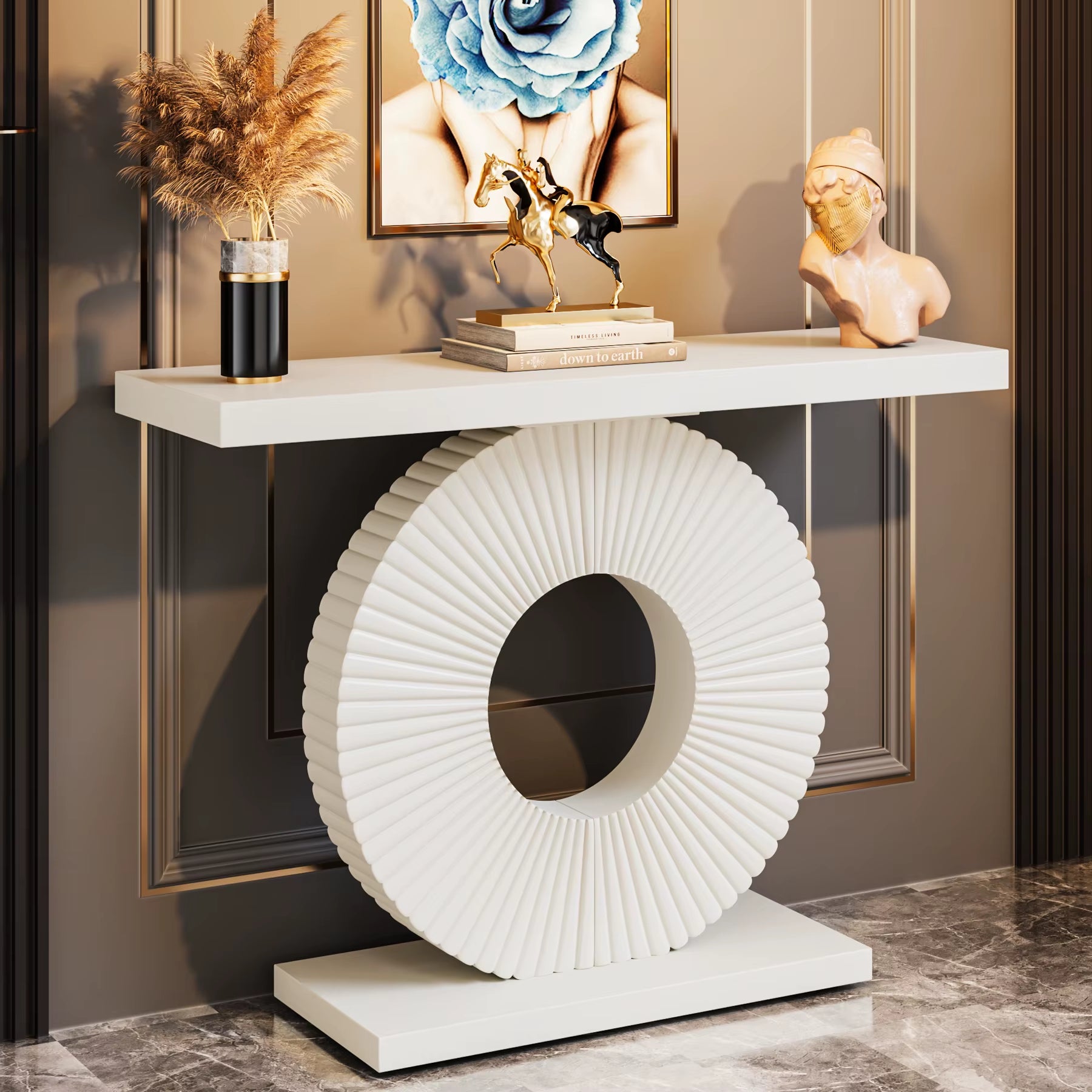 Modern Console Table with Geometric Base, 40 Inch Wood Entryway Table Sofa Table Narrow Long Table