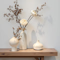 White Ceramic Vase Set of 3, Modern Organic Home Decor | Aged-Stone Texture, Sculptural Silhouettes, Effortless Neutral Styling, Display Together or Separately on Shelves and Mantels