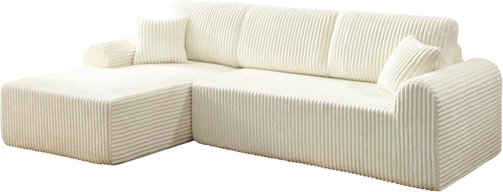 109-Inch L-Shaped Left Facing Boneless Corner Sofa 2 PCS Modular Sectional Cloud Sofa Couch with Chaise Lounge and Toss Pillow, Corduroy Boneless L-Shaped Couches