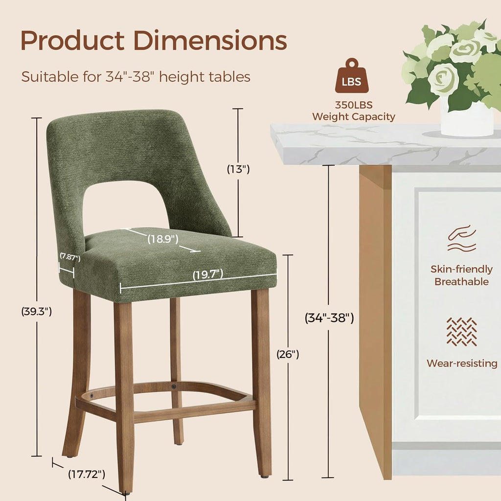 Green upholstered counter stools set of four