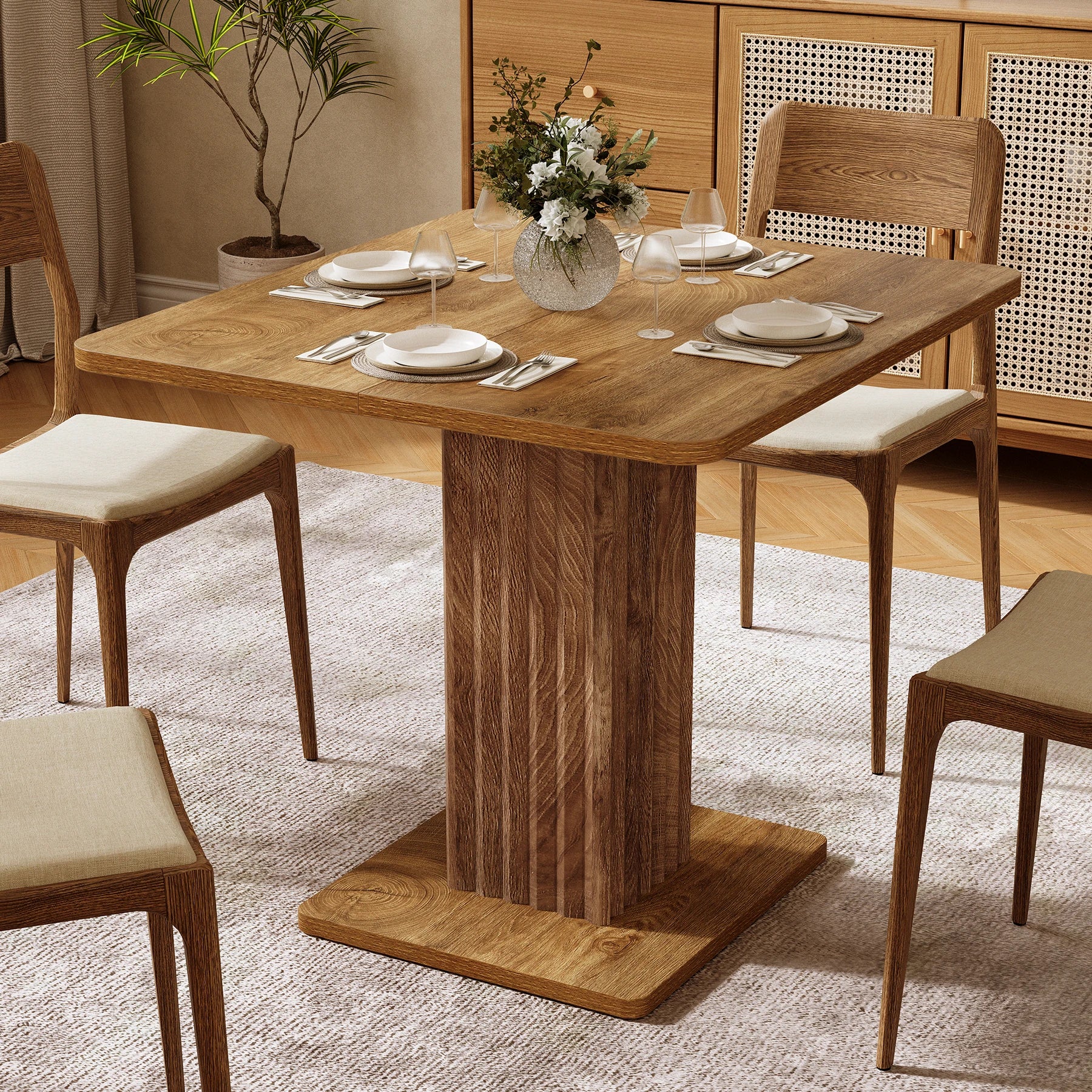 Dining Table for 4, 90 Cm X 80 Cm X 75 Cm Small Kitchen Table with Sturdy Base, Farmhouse Dinner Table for Dining Room, Living Room, Kitchen, Brown
