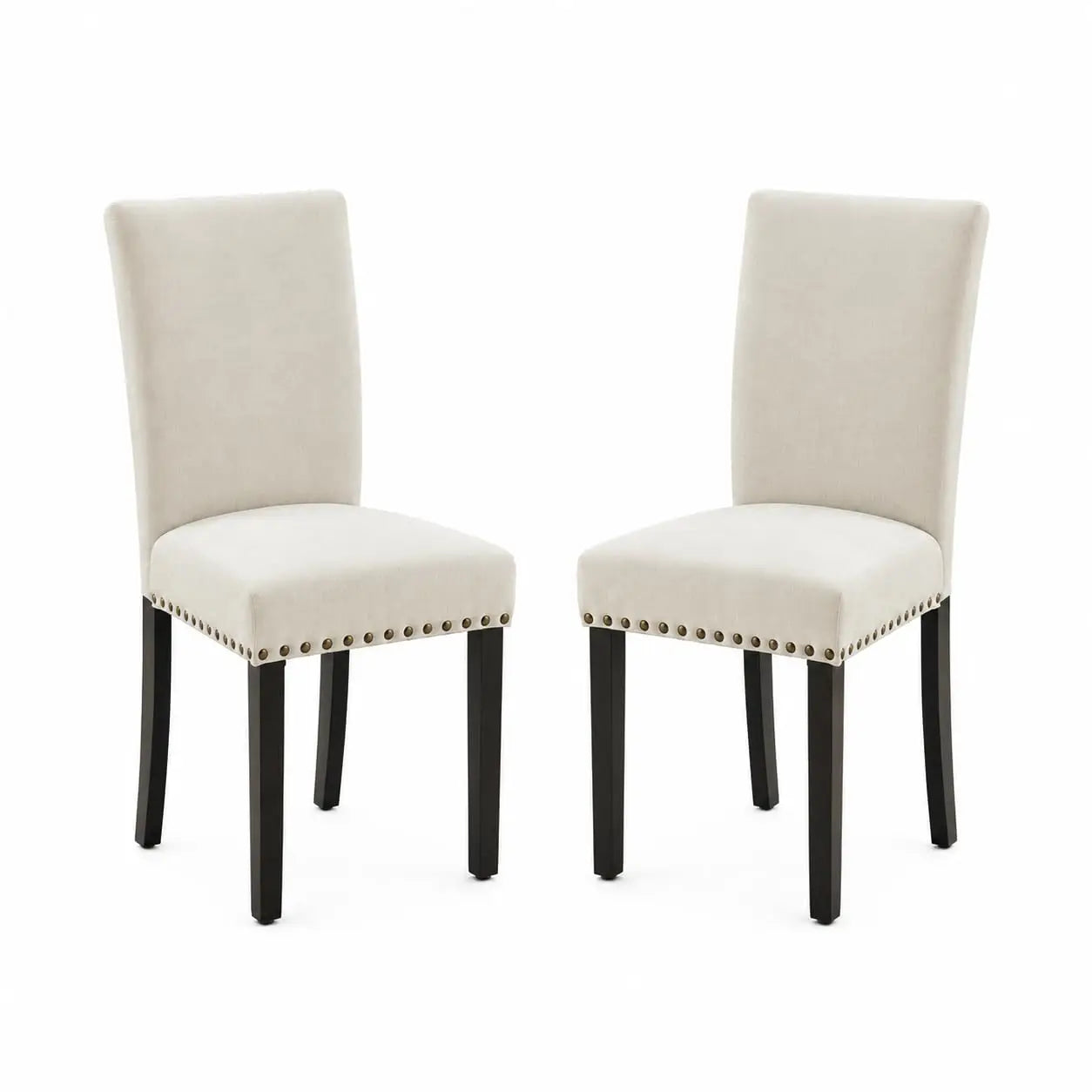 Upholstered Parsons Dining Chairs Set of 2, Fabric Padded Kitchen Chairs with Nailhead Trim & Sturdy Wood Legs, Modern Mid-Century Accent Seating for Living Room, Dining Room, Breakfast Nook