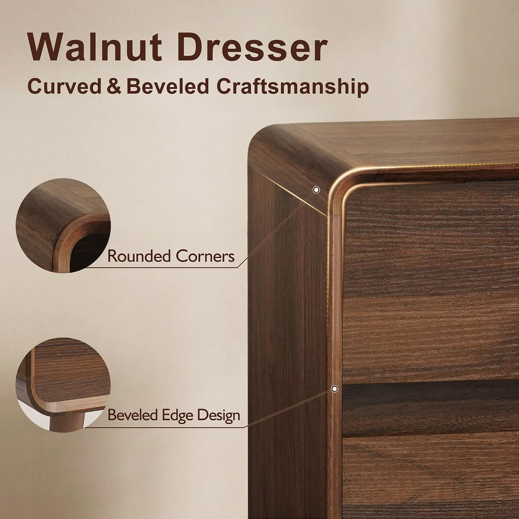 Mid Century Modern Dresser for Bedroom, 47'' Wide Dressers & Chests of Drawers with 6 Storage Drawers, Wood TV Stand Dresser for Closet, Walnut