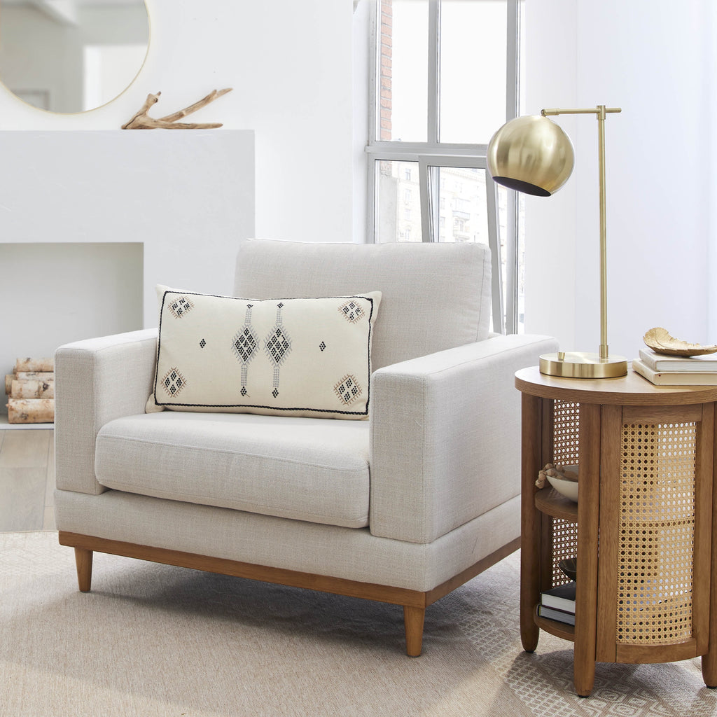 Cream linen wood frame accent chair