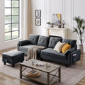 Modern Sectional Sofa with Reversible Chaise, Adjustable Backrest & Armrest, 4-Seat Convertible Couch