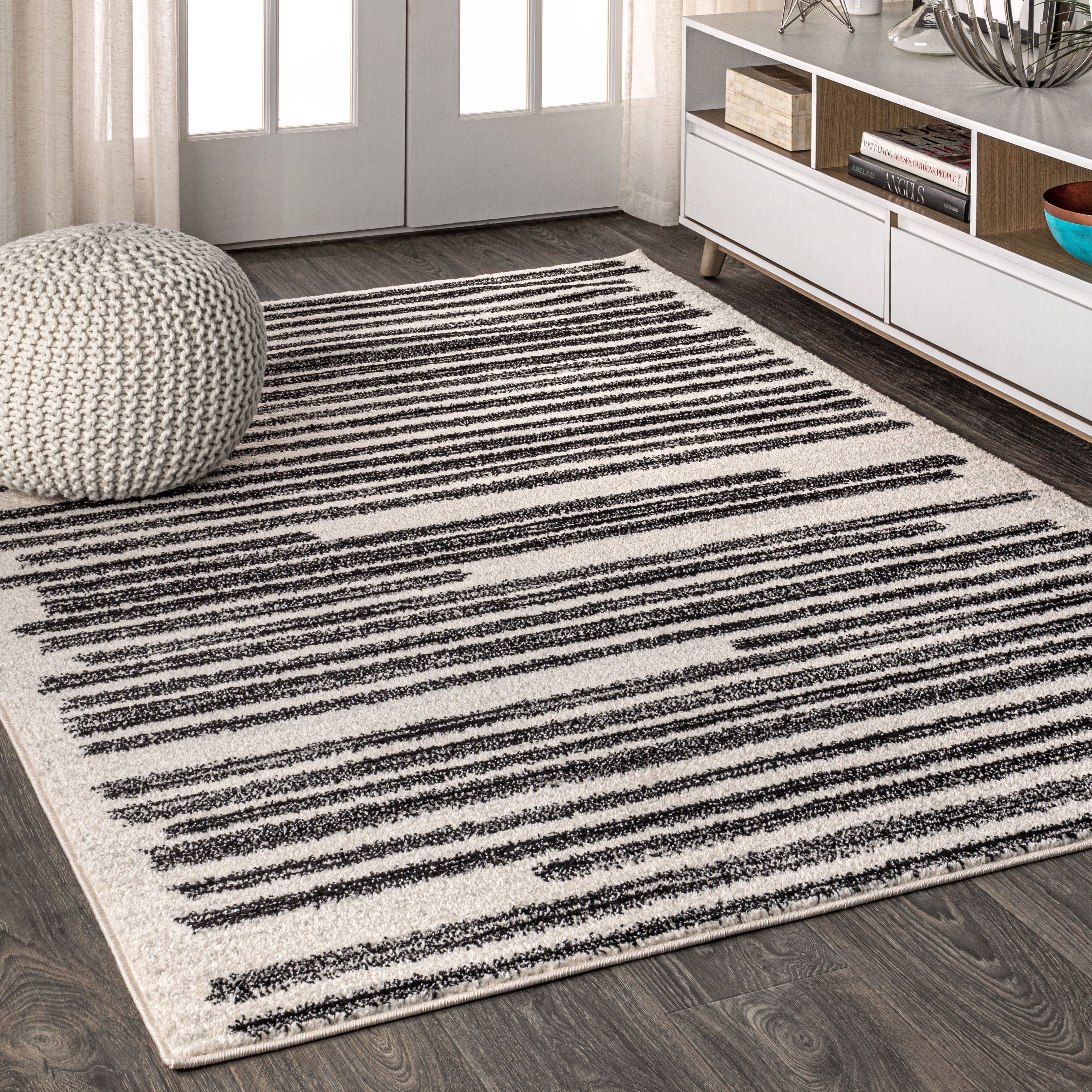 MOROCCAN HYPE 8 X 10 Area Rug, Khalil Berber Stripe - Cream/Black, MOH207A-8