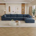 157.6” Corduroy Modular Sectional Sofa,L Shaped Sectional Sofa Couches with Movable Ottoman Chaise,Deep Seat Comfy Cloud Sofa for Living Room,Blue