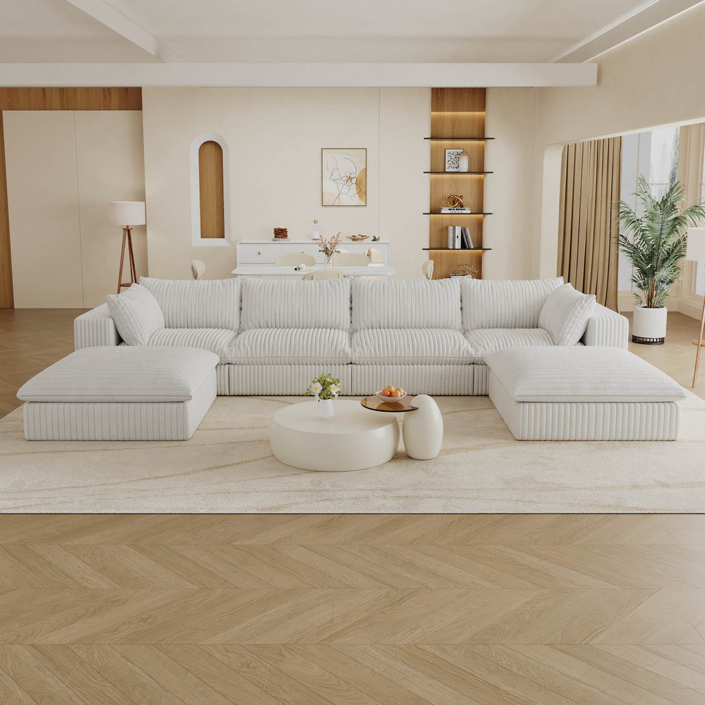 157.6” Corduroy Modular Sectional Sofa,U Shaped Sectional Sofa Couches with Movable Ottoman Chaise,Deep Seat Comfy Cloud Sofa for Living Room,Beige