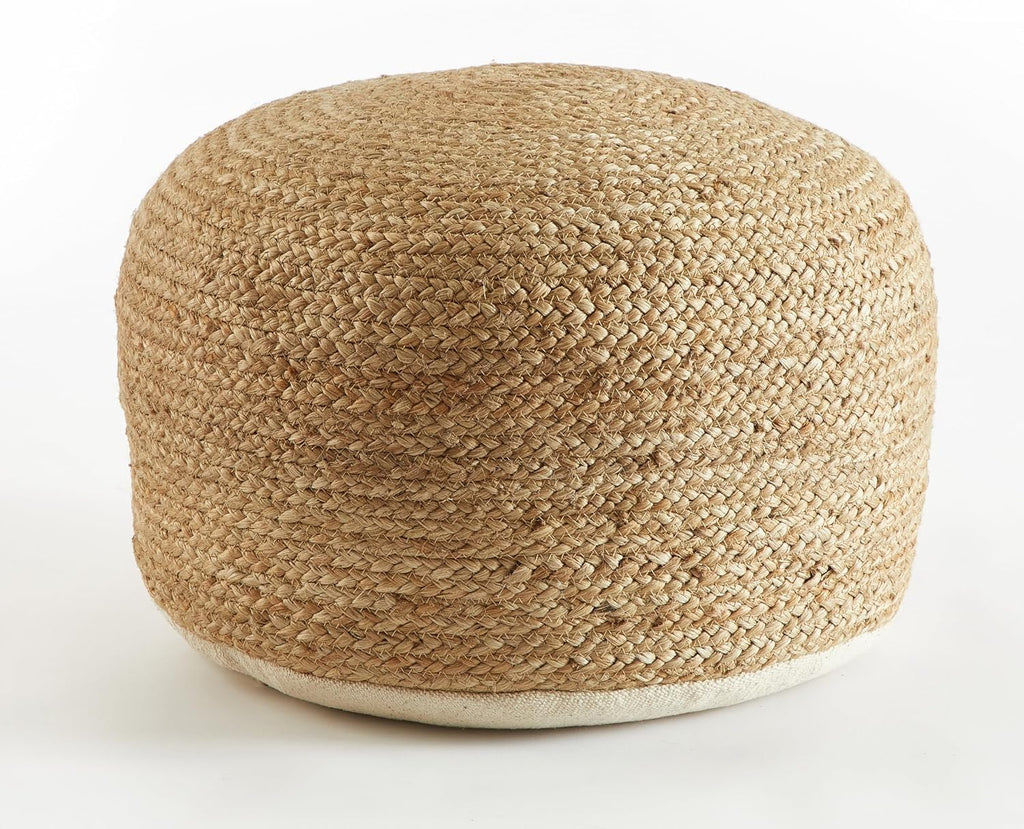 Circular Natural Jute Braided Pouf Ottoman and Footrest, 18"X18"X10"H