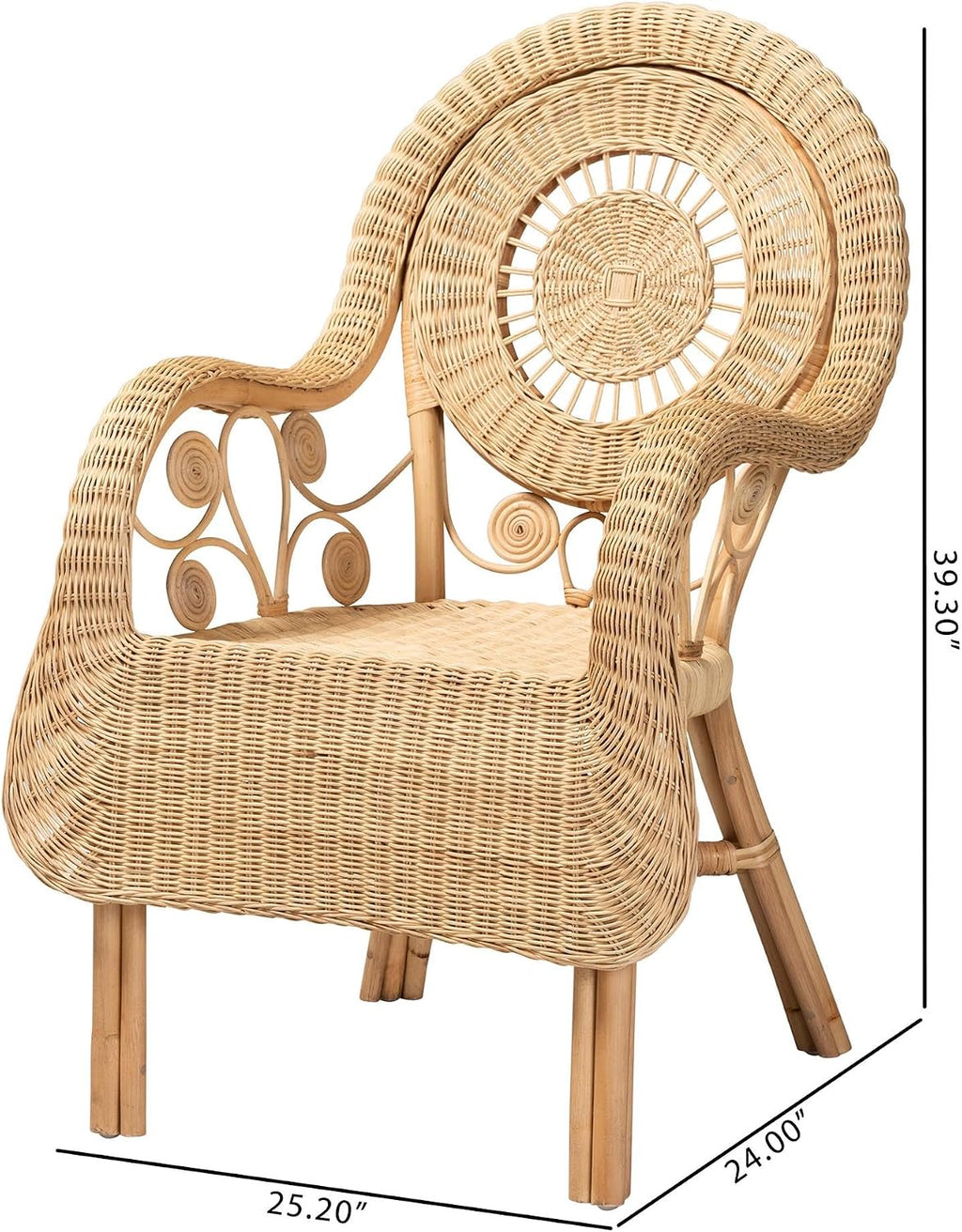 Putri Modern Bohemian Natural Rattan Accent Chair with Swirling Rattan Decors