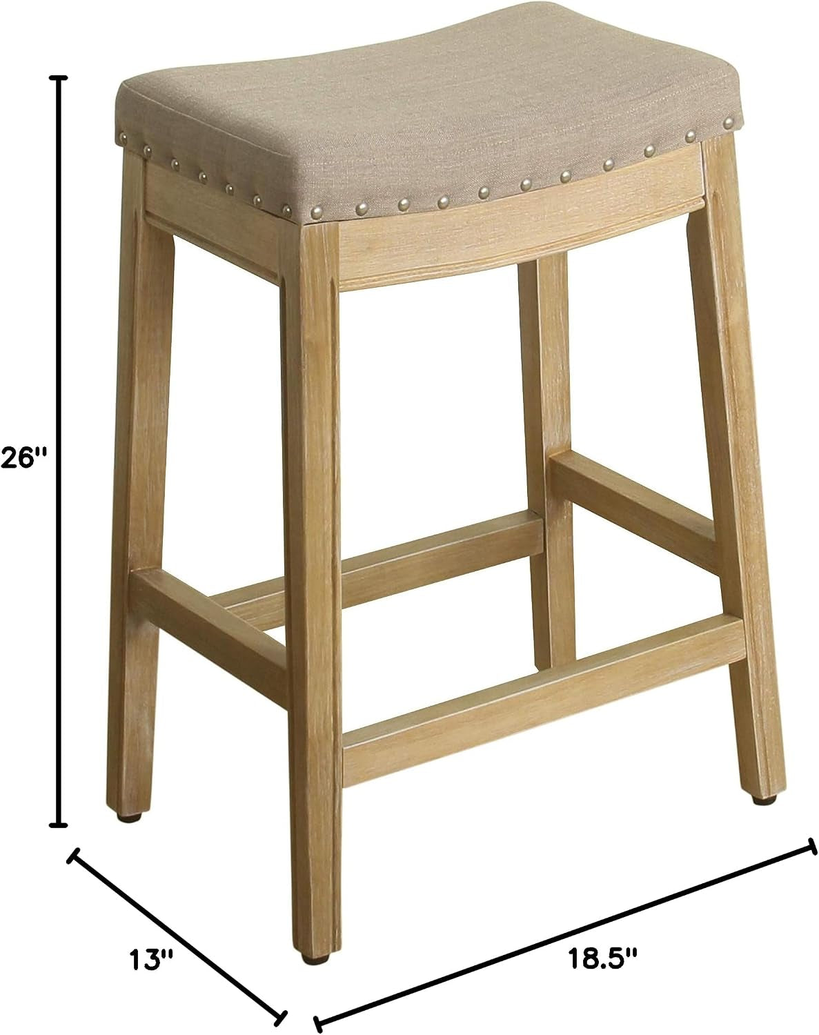 Home Decor | Backless Nailhead Trim Counter Height Bar Stools | 24 Inch Bar Stools | Decorative Home Furniture (Linen)
