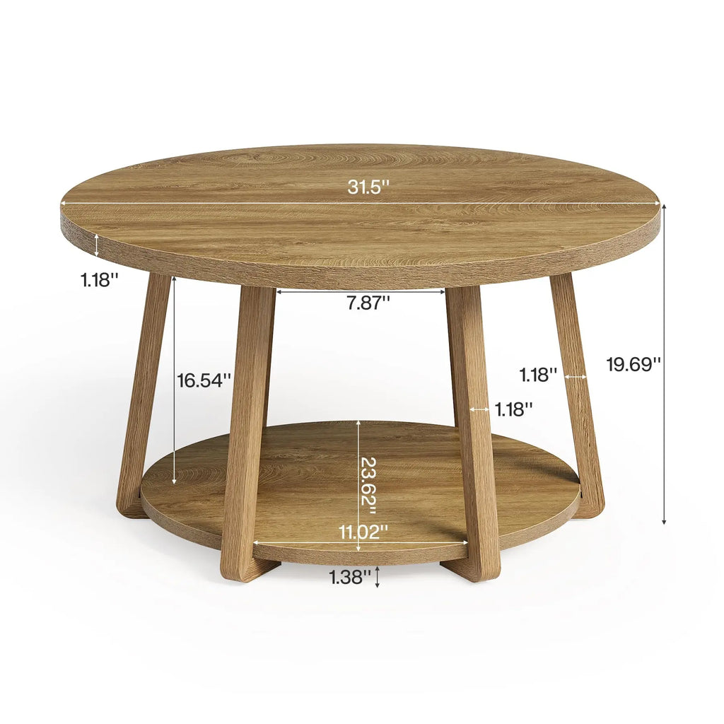 round Coffee Table, 2-Tier Center Table with Storage, Wooden Legs, for Living Room, Bedroom, Easy Assembly
