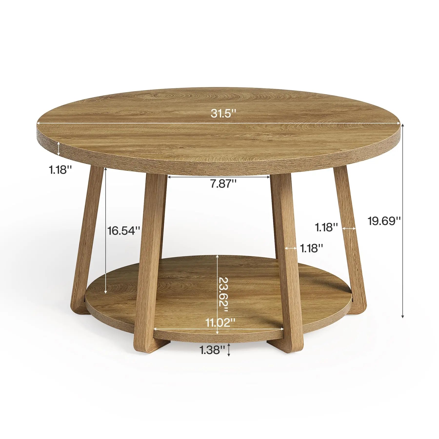 round Coffee Table, 2-Tier Center Table with Storage, Wooden Legs, for Living Room, Bedroom, Easy Assembly