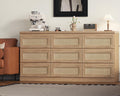 Dresser for Bedroom, Rattan 9 Drawer Dresser for Closet, Double Wood Dressers & Chest of Drawers for Nightstands, TV Stands, Living Room, Entryway, Hallway, Cloakroom